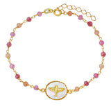 Gold Plated Sterling Silver Holy Spirit MOP Dove Bracelet with Pink Crystals