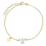 Gold Plated Silver Bracelet With Mother of Pearl Dove & Heart Accent