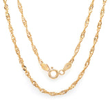 Sterling Silver Yellow Gold Plated Singapore Chain 2mm (16-24 Inch)