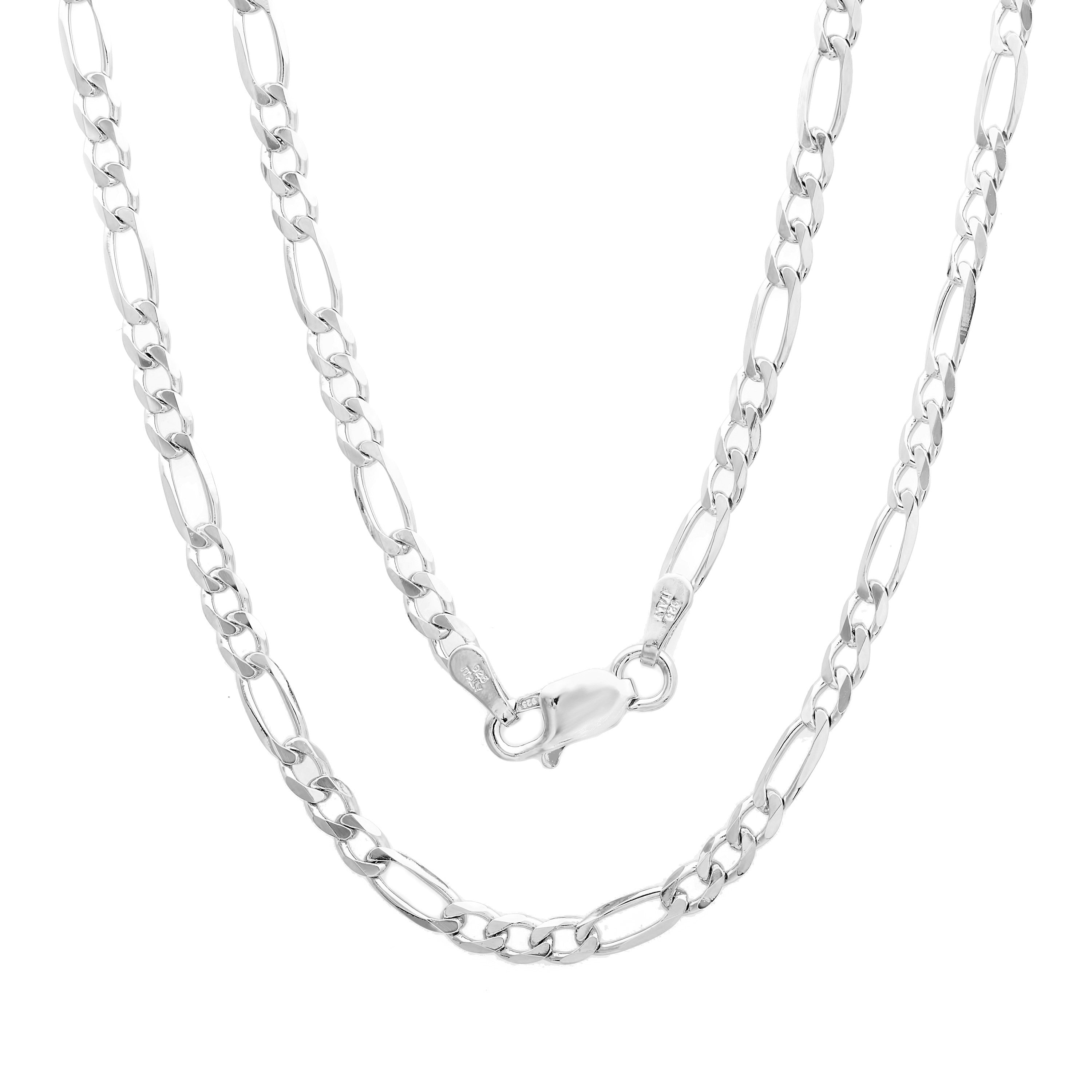 Sterling Silver Yellow Gold Plated Figaro Chain 3mm-5mm (16"-30")