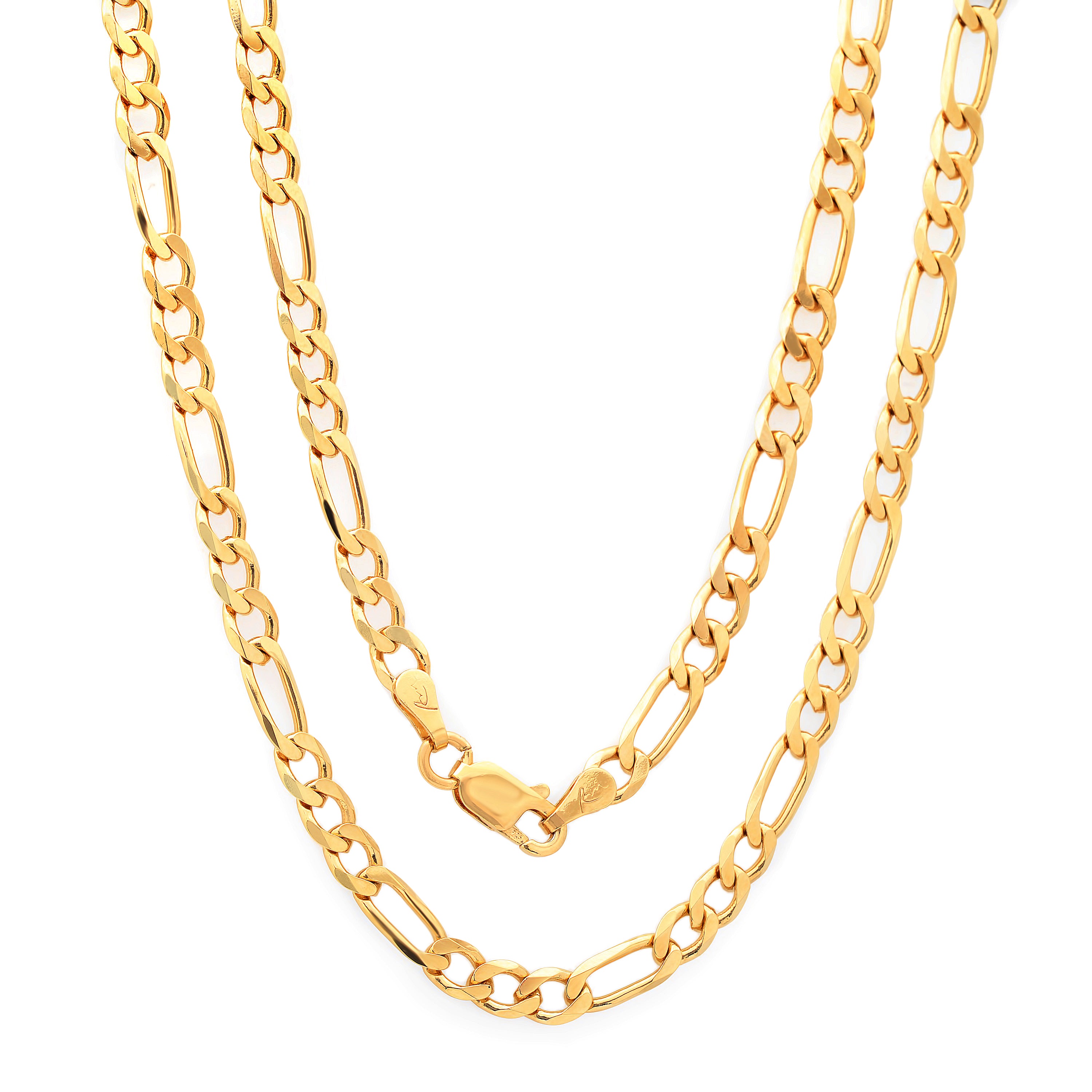 Sterling Silver Yellow Gold Plated Figaro Chain 3mm-5mm (16"-30")
