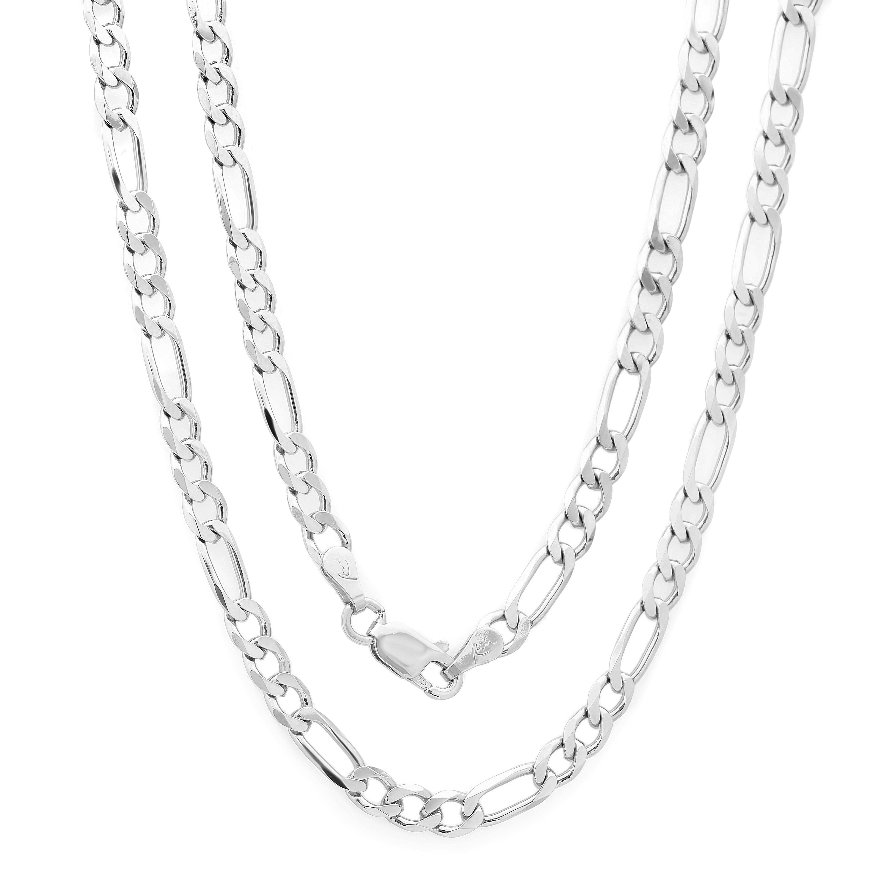 Sterling Silver Yellow Gold Plated Figaro Chain 3mm-5mm (16"-30")