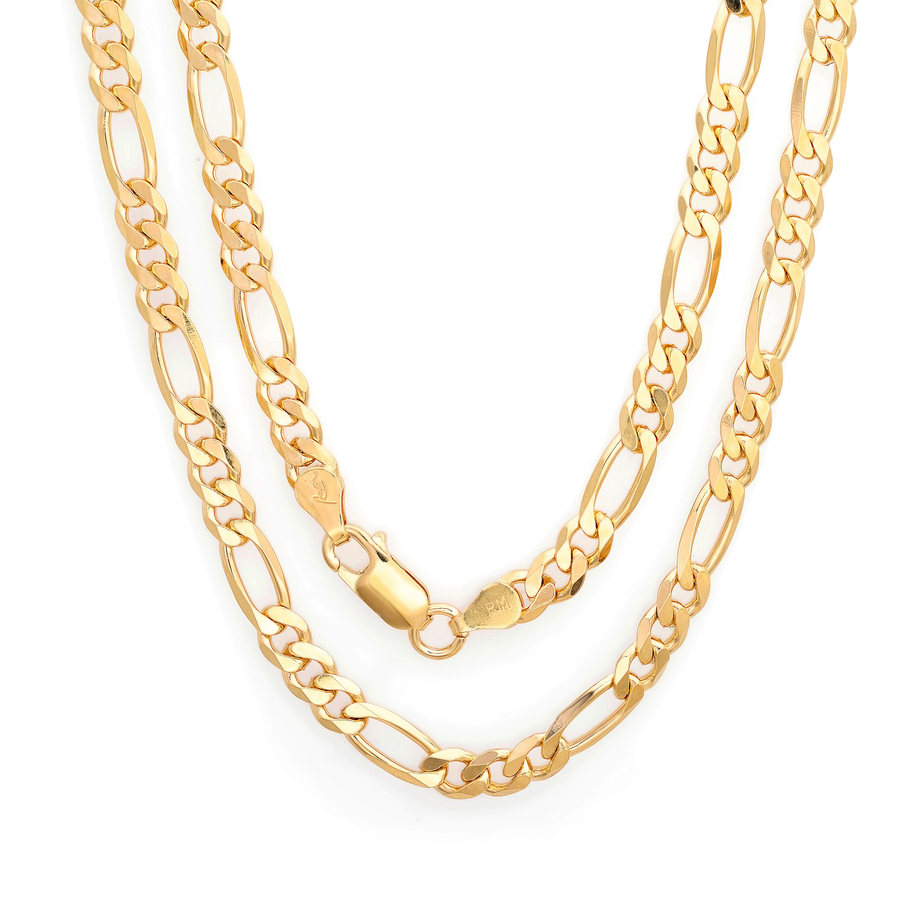 Sterling Silver Yellow Gold Plated Figaro Chain 3mm-5mm (16"-30")