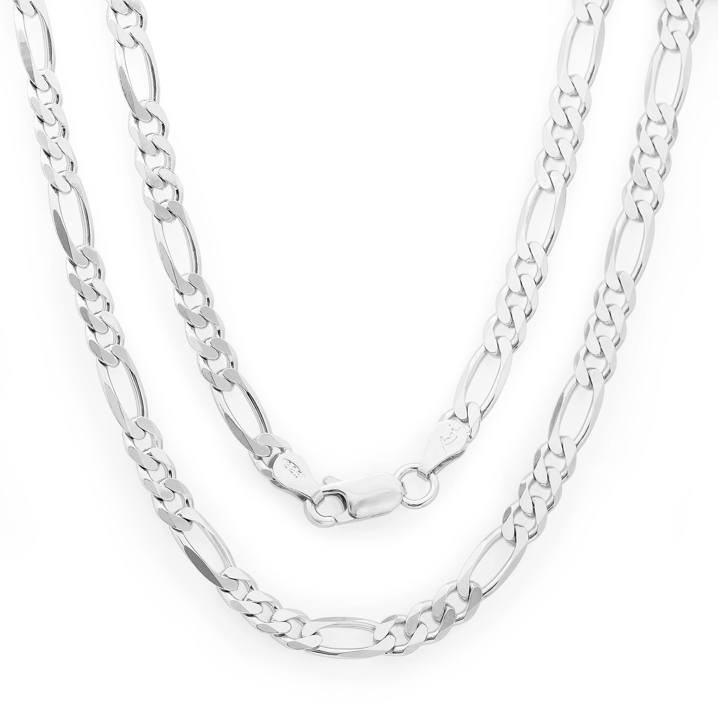 Sterling Silver Yellow Gold Plated Figaro Chain 3mm-5mm (16"-30")
