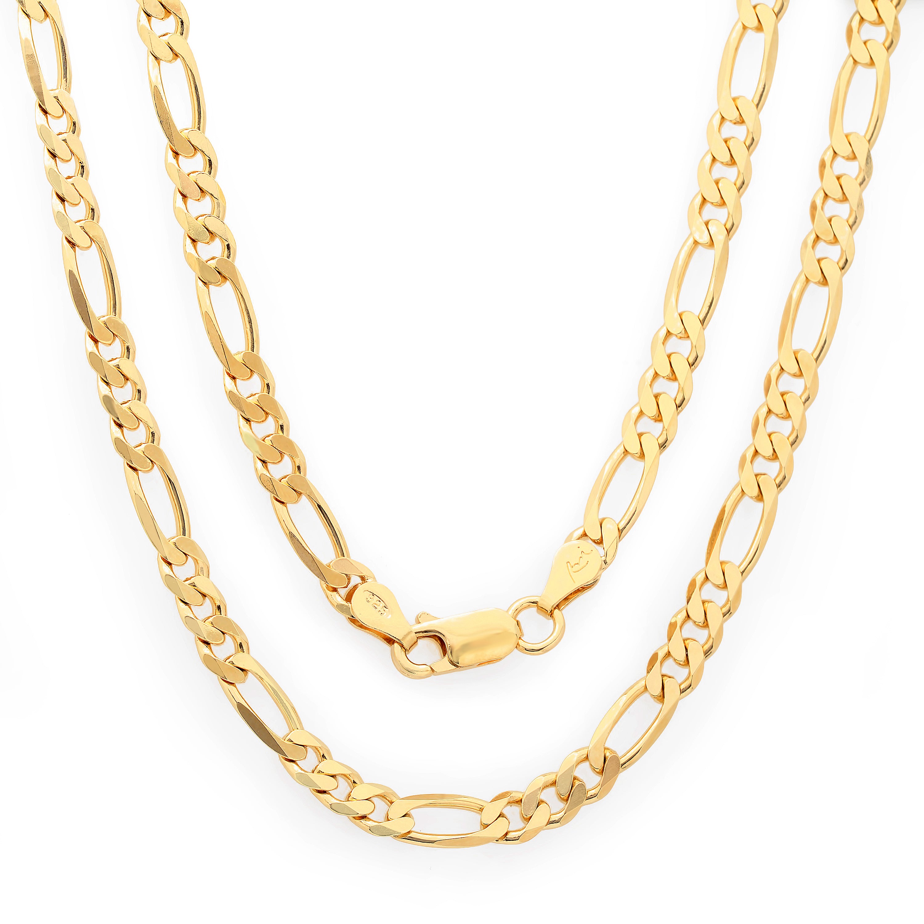 Sterling Silver Yellow Gold Plated Figaro Chain 5mm (16"-30")