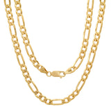 Sterling Silver Yellow Gold Plated Pave Figaro Chain 5mm (18"-30")