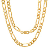 Sterling Silver Yellow Gold Plated Pave Figaro Chain 6mm (18"-30")
