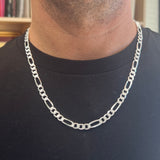 Sterling Silver Yellow Gold Plated Pave Figaro Chain 6mm (18"-30")