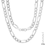 Sterling Silver Yellow Gold Plated Pave Figaro Chain 6mm (18"-30")