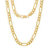 Sterling Silver Yellow Gold Plated Pave Figaro Chain 7mm (18"-30")