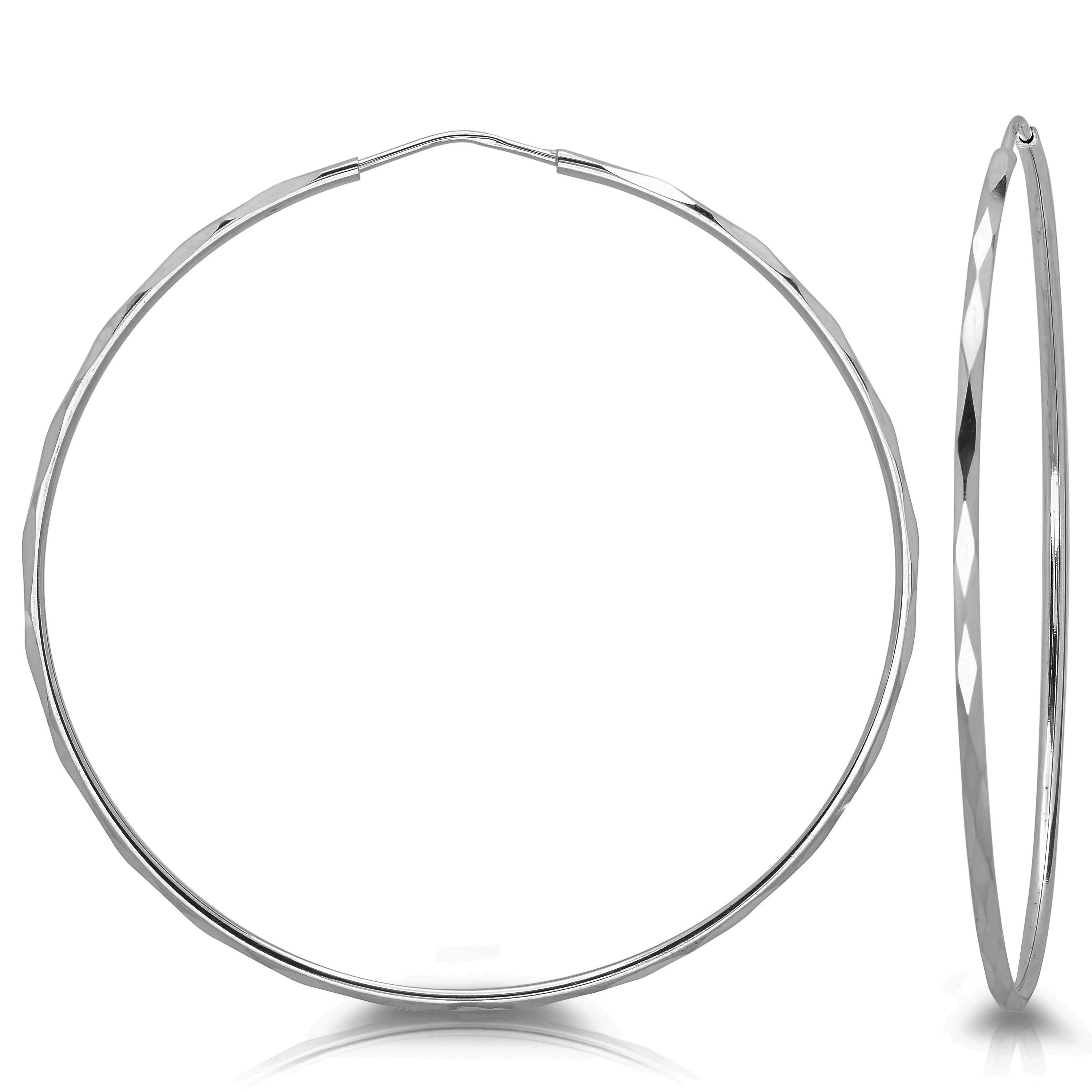 Sterling Silver Yellow Gold Plated Hoop Facetada Earring 2.5"