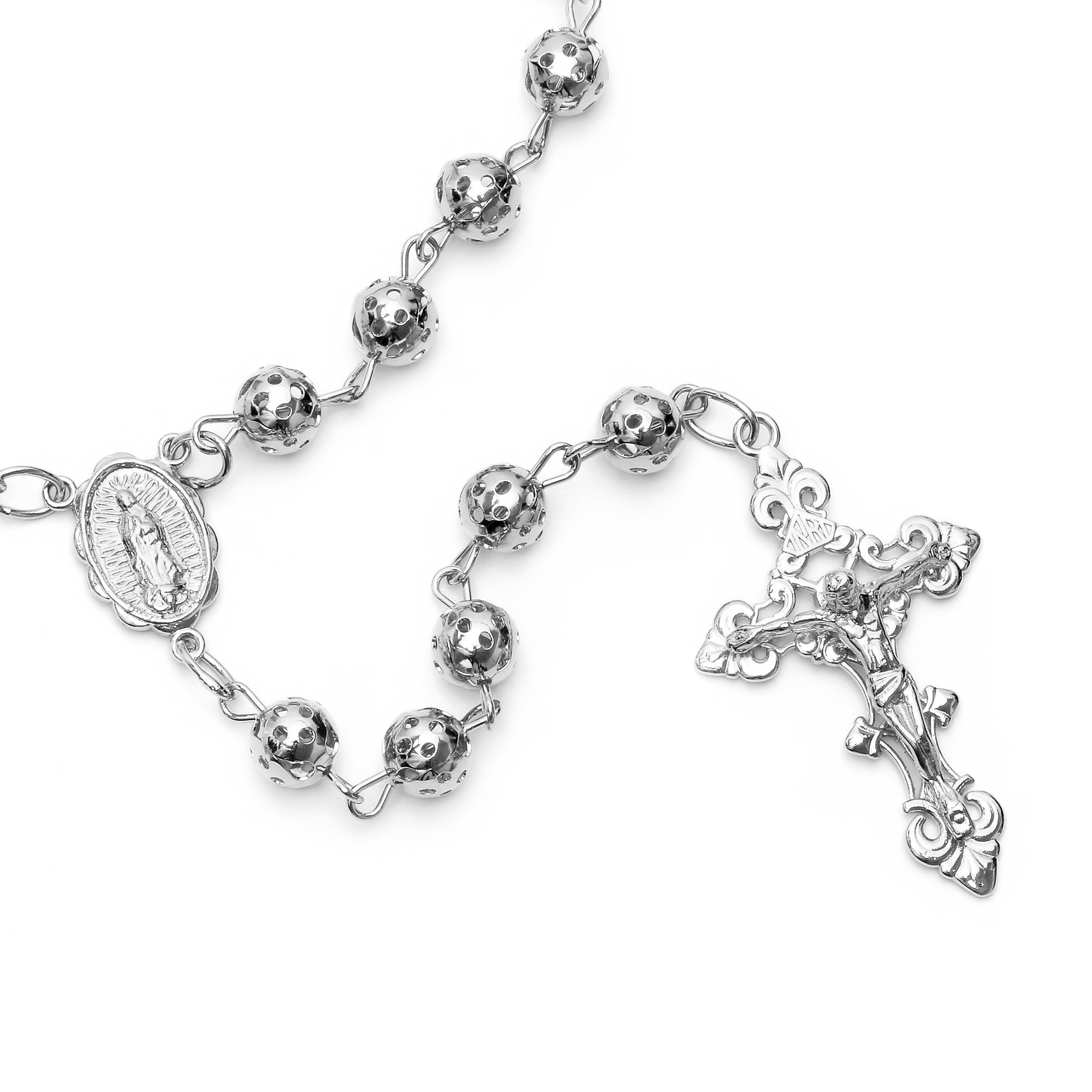 Gold or Platinum Plated Silver Rosary Necklace Filigree Bead 4mm (24")