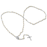 Sterling Silver Yellow Gold Plated Rosary 4mm Crystal Pearl (24")