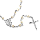 Sterling Silver Yellow Gold Plated Rosary 4mm Crystal Pearl (24")