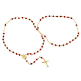 Sterling Silver Yellow Gold Plated Red Crystal Rosary (24")