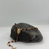 Sterling Silver Yellow Gold Plated Red Crystal Rosary (24")