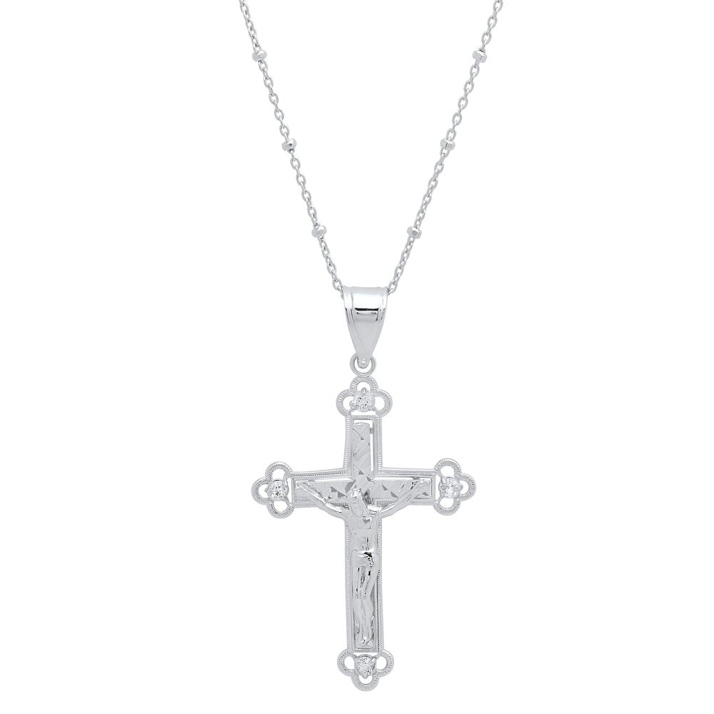 Sterling Silver White Topaz Crucifix Necklace (18")