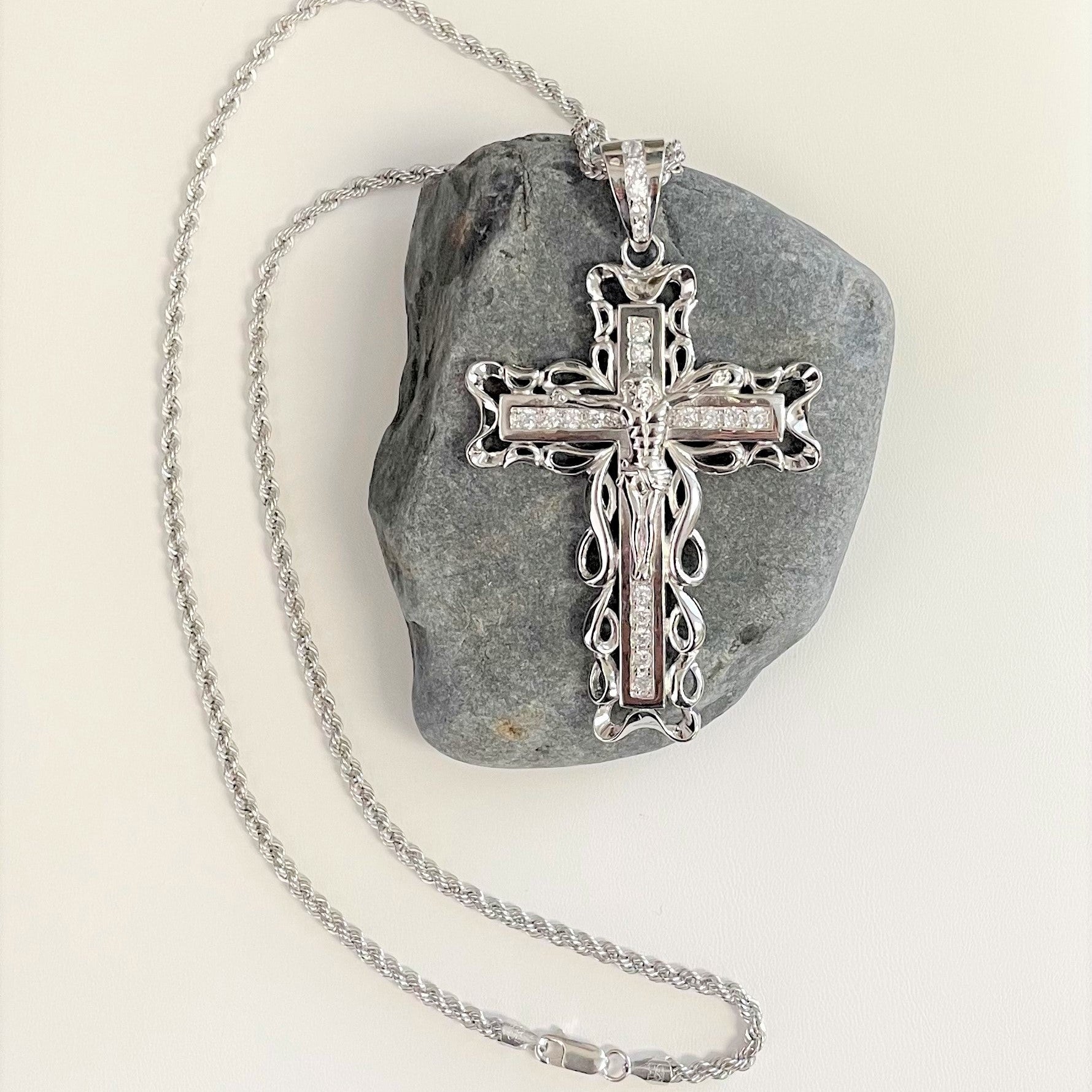 Sterling Silver CZ Crucifix Necklace ( 20-24" )