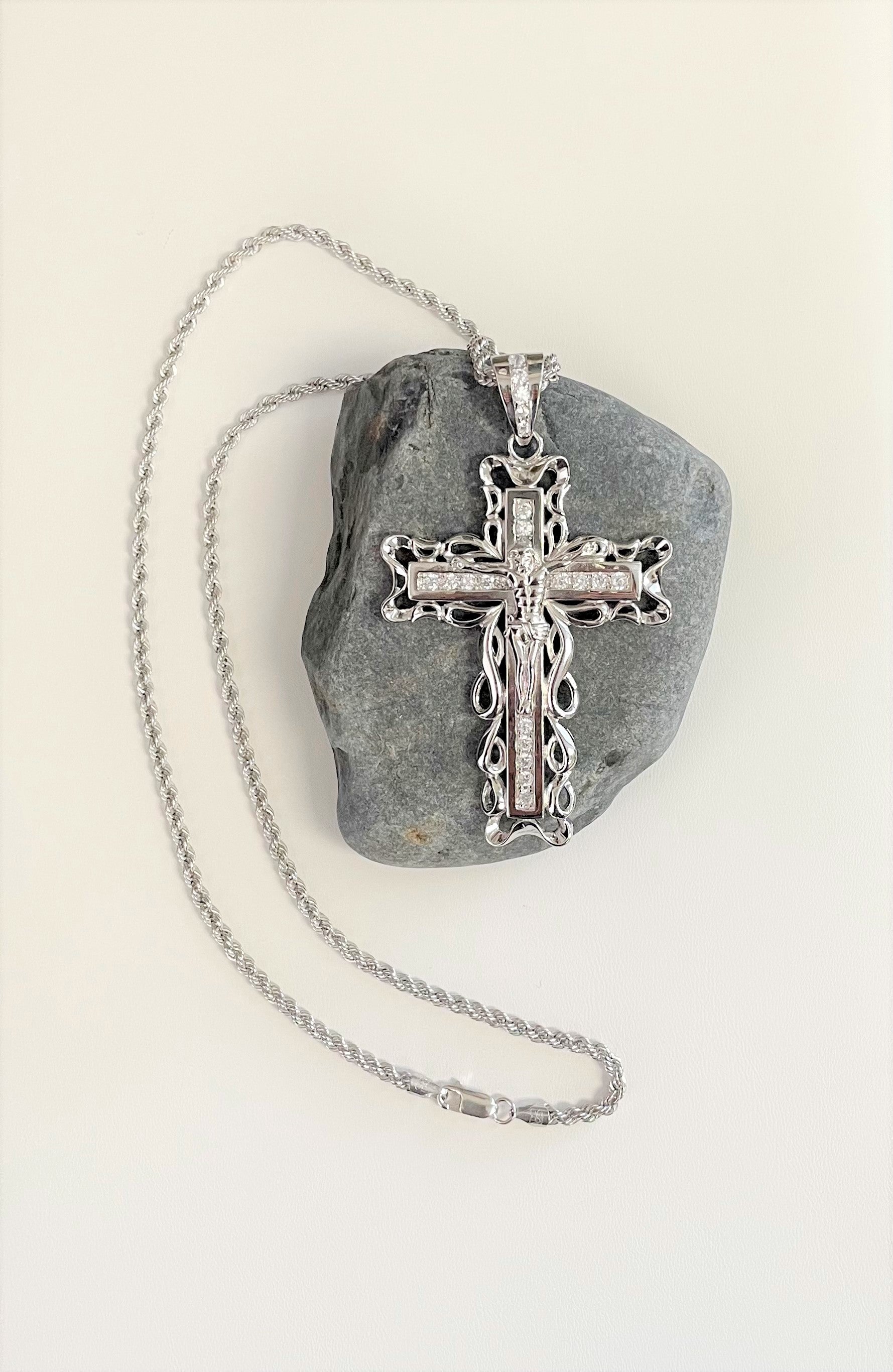 Sterling Silver CZ Crucifix Necklace ( 20-24" )