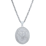 Sterling Silver CZ Crucifix Medal Necklace (24")