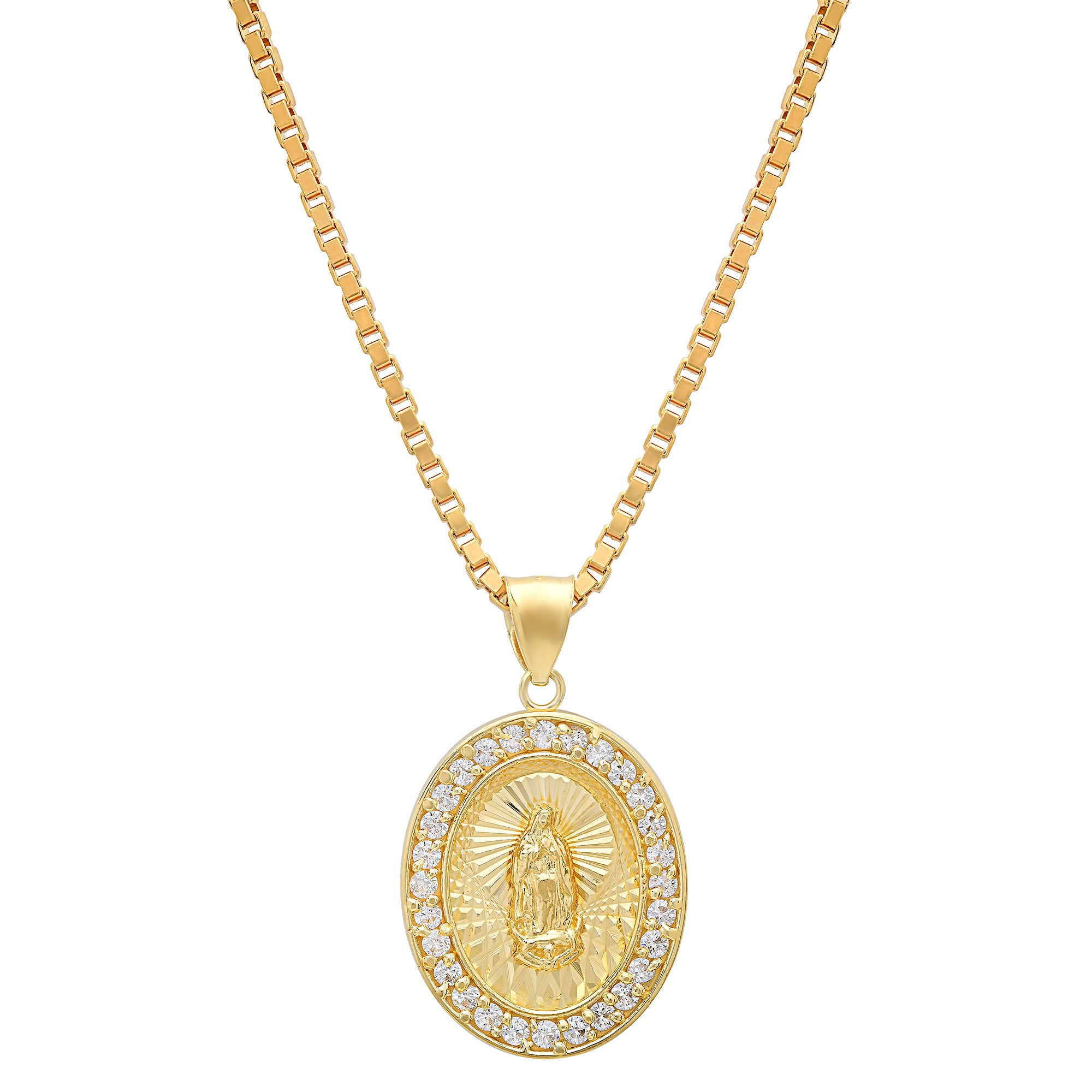 Sterling Silver Yellow Gold Plated CZ Medal Necklace