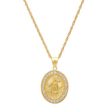 Sterling Silver Yellow Gold Plated CZ Medal Necklace