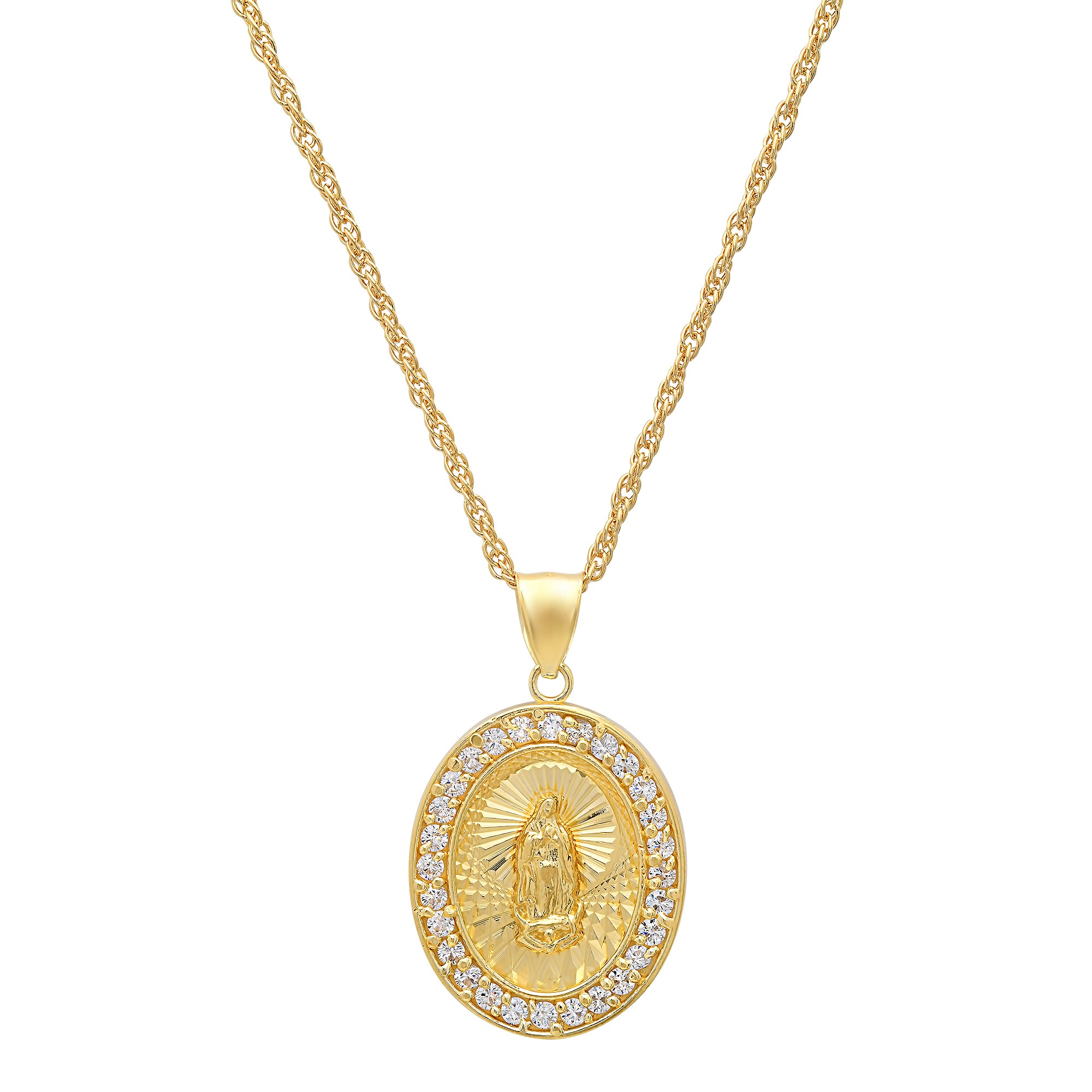 Sterling Silver Yellow Gold Plated CZ Medal Necklace