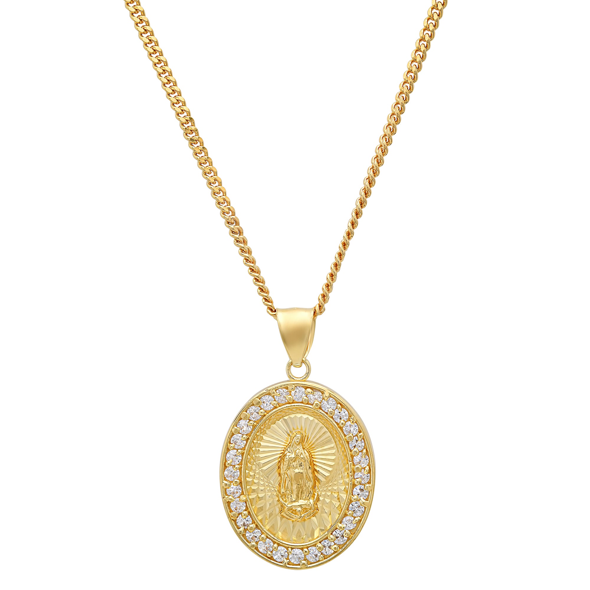 Sterling Silver Yellow Gold Plated CZ Medal Necklace