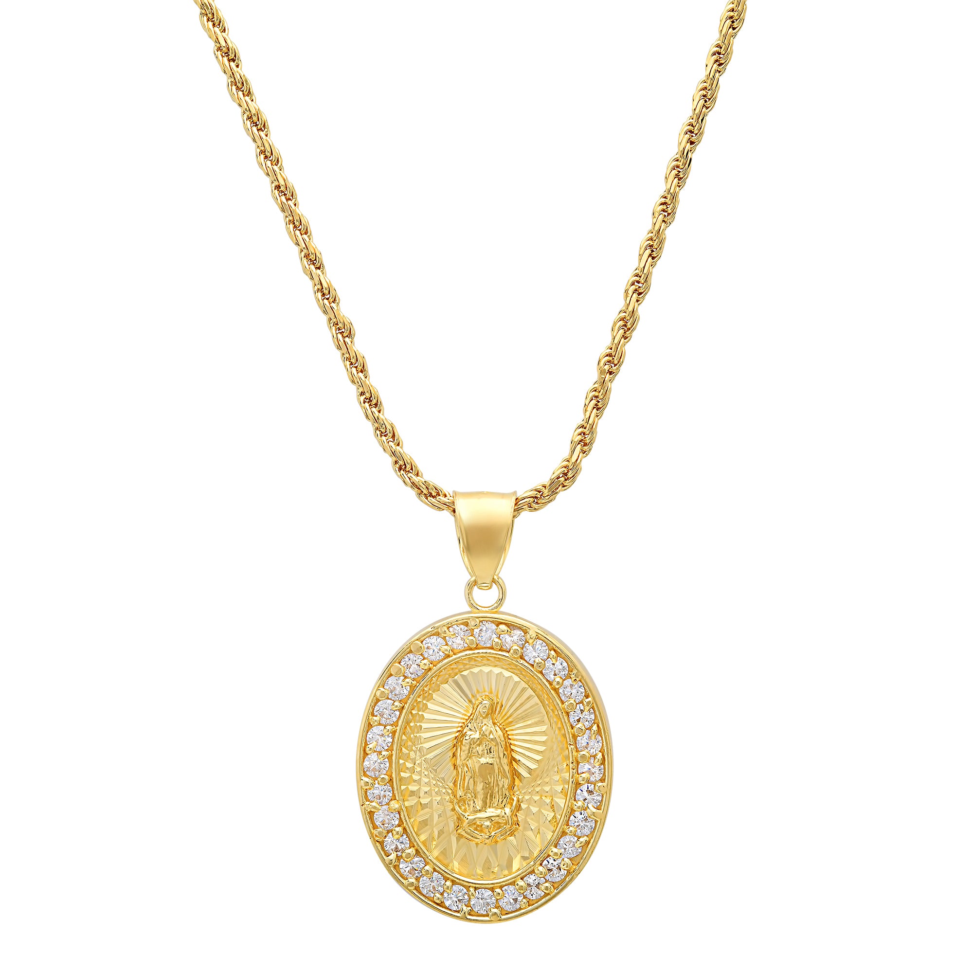 Sterling Silver Yellow Gold Plated CZ Medal Necklace