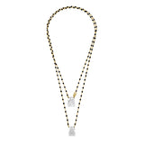Gold Plated Silver Black Bead Mother of Pearl Scapular Necklace