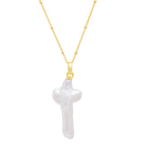 Gold Plated Silver Mother of Pearl Cross Necklace