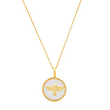Gold Plated Silver Mother of Pearl Holy Spirit Round Medal Necklace