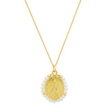 Gold Plated Silver with Pearl Frame Oval Carmel Mary Necklace