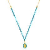 Gold Plated Silver with Blue Enamel Oval Mary Necklace