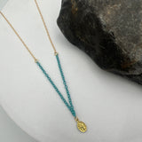 Gold Plated Silver with Blue Enamel Oval Mary Necklace