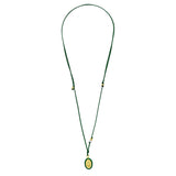 Gold Plated Silver Mary Necklace with Green Cord & Pearl Accent