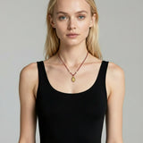 Gold Plated Silver Mary Necklace with Red Cord & Pearl Accent