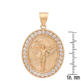Sterling Silver Yellow Gold Plated Silver CZ Crucifix Medal