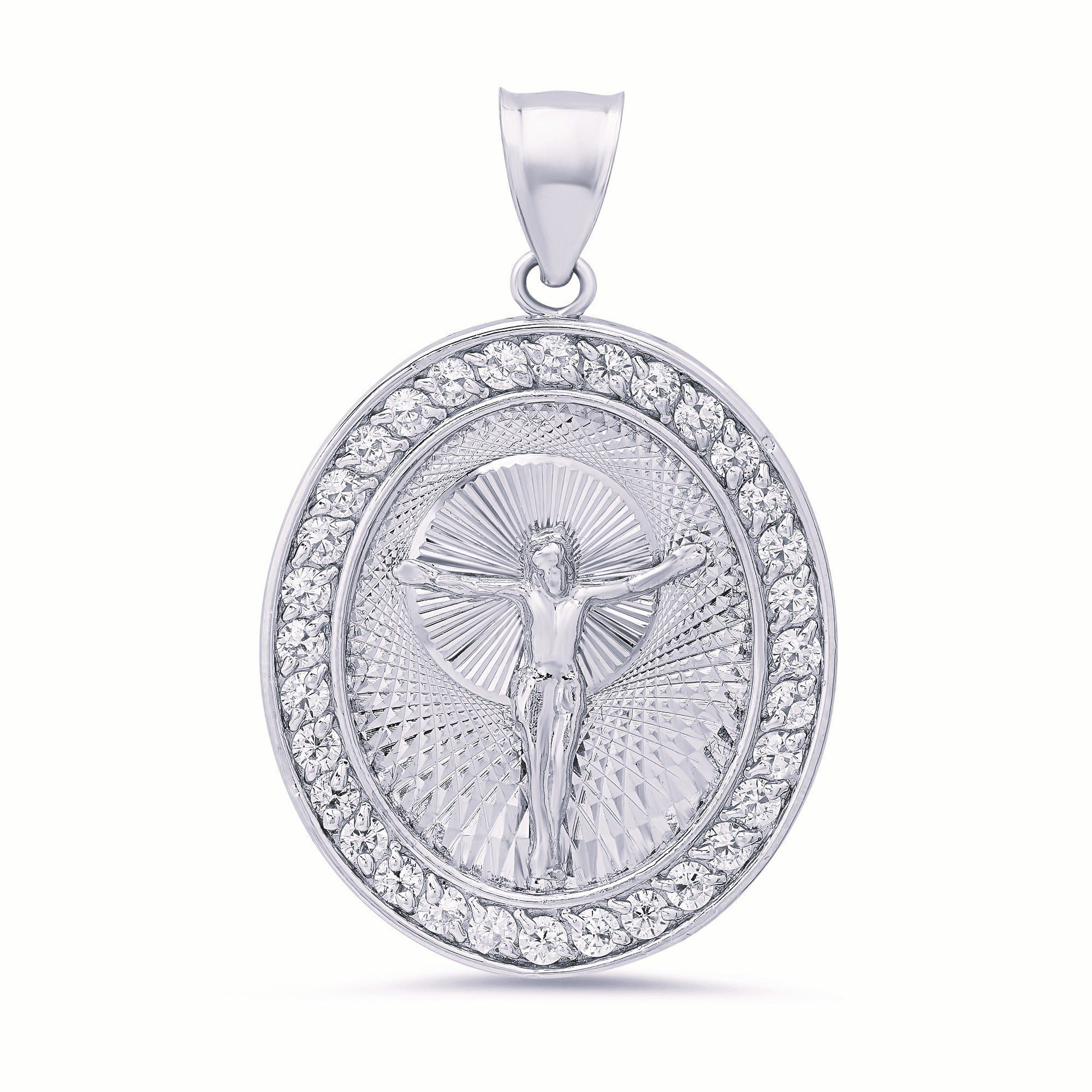 Sterling Silver Yellow Gold Plated Silver CZ Crucifix Medal