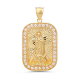 Sterling Silver Yellow Gold Plated Silver CZ Guadalupe Dog Tag Medal