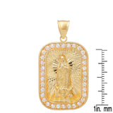 Sterling Silver Yellow Gold Plated Silver CZ Guadalupe Dog Tag Medal