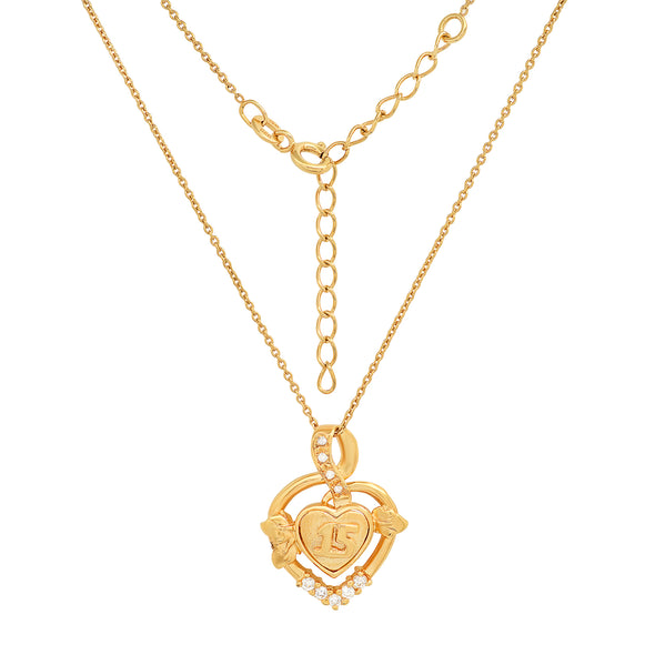 Gold Plated Silver 15 Quinceanera CZ Heart Necklace