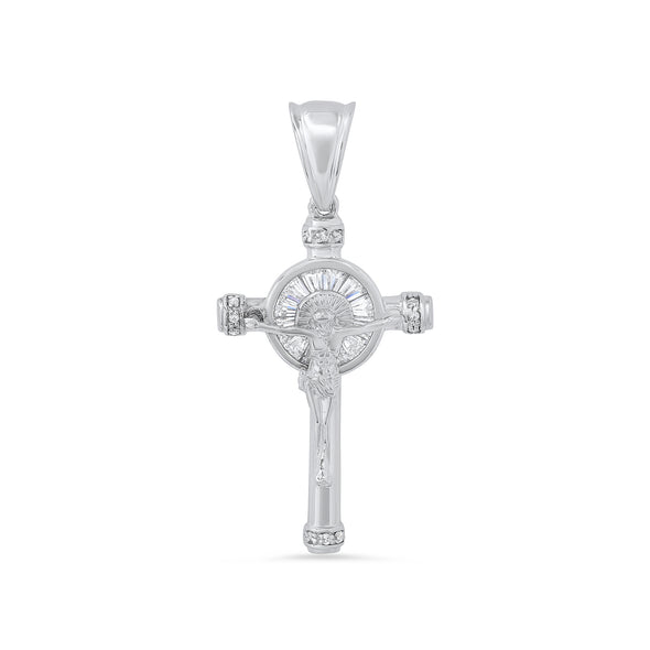 Sterling Silver and Baguette Cubic Zirconia Crucifix