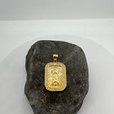 Sterling Silver Yellow Gold Plated Silver CZ Guadalupe Dog Tag Medal