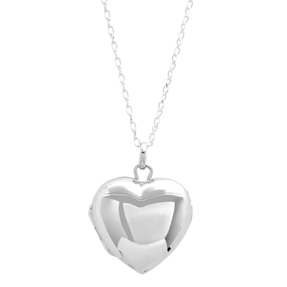 Sterling Silver Heart Oval Round Polished Locket Necklace