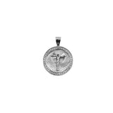 Sterling Silver Yellow Gold Plated Silver CZ Round Crucifix Medal