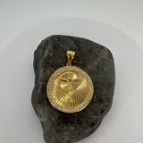 Sterling Silver Yellow Gold Plated Silver CZ Round Crucifix Medal