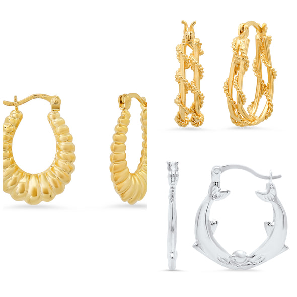 Yellow Gold Plated Silver Fashion Hoop Earrings
