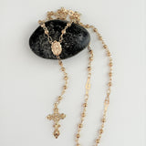 Sterling Silver Yellow Gold Plated Cut-out Bead Rosary 4mm (24")