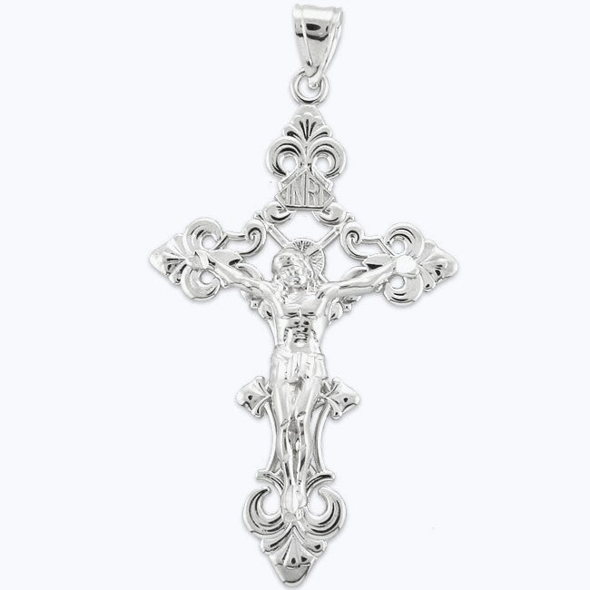 Sterling Silver Yellow Gold Plated Signature Crucifix Pendant (X-Large)